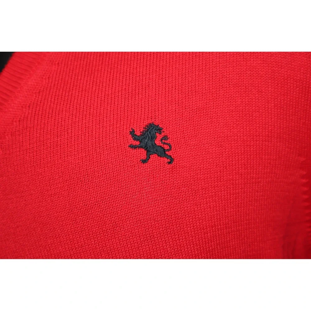 Express V-Neck Sweater Mens XL Red Lion Logo Cotton Pullover